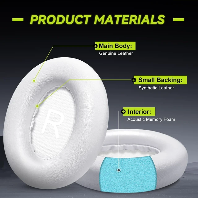 Alt view image 2 of 5 - Replacement Ear Pads for Bose NC700 / 700 Noise Cancelling Headphones, Aurivor Lambskin Leather Earpad Covers/Cushion Kit with Plush Memory Foam, Thickened Comfort, Tear-Resistant Seams (White)