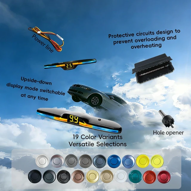 Alt view image 3 of 5 - SANDETOUN Backup Parktronic System 8-Sensor with New LED Display, Forward and Reverse Parking sensors, Customizable Digital Distance Measurer with Bidirectional Display20 Color Probes to Choose from