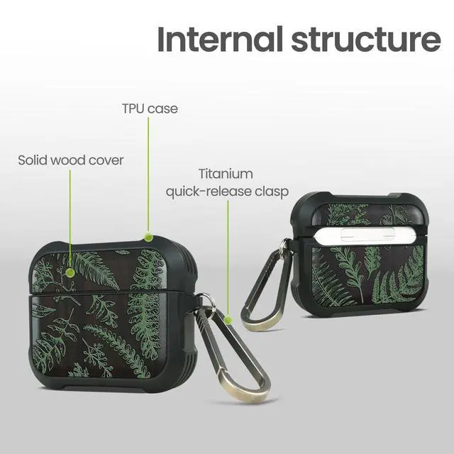 Alt view image 4 of 5 - Balck Solid Wood for AirPods Pro 2 Case (2nd/1st Gen) Botanical Garden