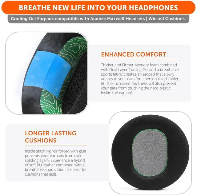 Alt view image 4 of 5 - WC Freeze Maxwell - Cooling Gel Replacement Earpads for Audeze Maxwell Headphones by Wicked Cushions - Elevate Comfort, Durability, Thickness & Sound Isolation for Epic Gaming Sessions ^^ Emerald Tide
