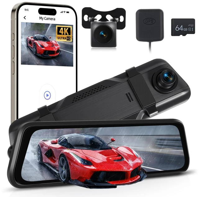 Main image of NHOPEEW 4K Dual Lens Rear View Mirror Camera with WiFi & APP Control 9.66"