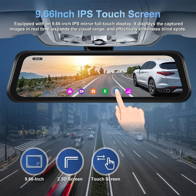 Alt view image 2 of 5 - NHOPEEW 4K Dual Lens Rear View Mirror Camera with WiFi & APP Control 9.66"