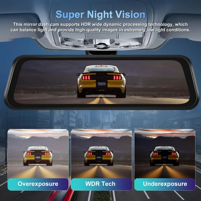 Alt view image 3 of 5 - NHOPEEW 4K Dual Lens Rear View Mirror Camera with WiFi & APP Control 9.66"