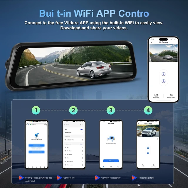 Alt view image 4 of 5 - NHOPEEW 4K Dual Lens Rear View Mirror Camera with WiFi & APP Control 9.66"