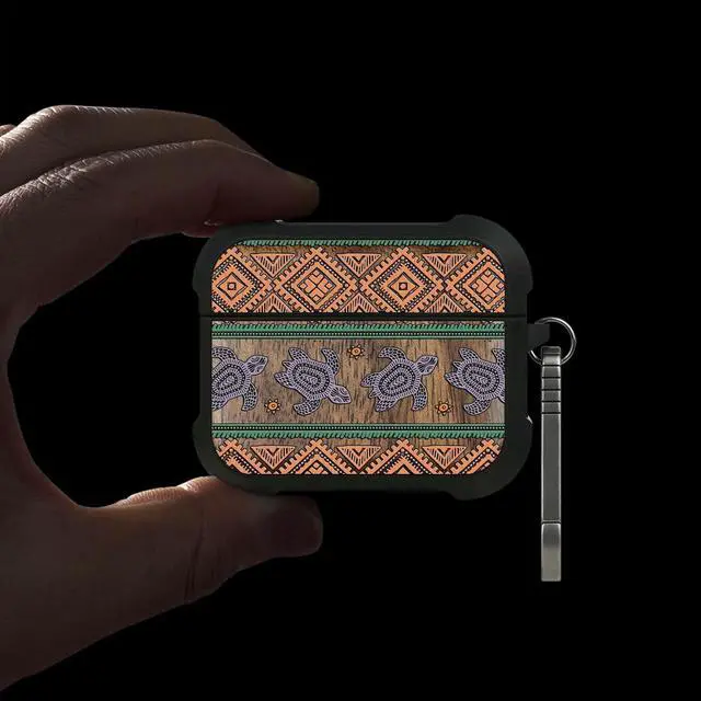 Alt view image 2 of 5 - Patterit for AirPods Pro 3 Case, Shockproof Wooden Cover with Quick Released Keychain for AirPods Pro Case 3rd Generation (2025) Compatible with Wireless Charging, (Turtle V