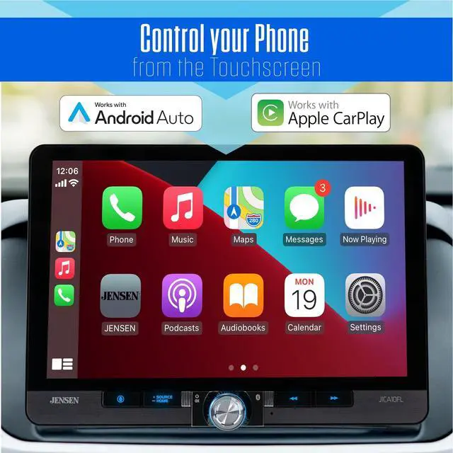 Alt view image 2 of 5 - JENSEN J1CA10FL 10.1-inch Certified Apple CarPlay Android Auto Wired or Wireless ^^ Single DIN & Double DIN Touchscreen Car Stereo Radio ^^ Bluetooth ^^ Front & Rear Camera Inputs ^^ USB Playba