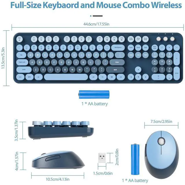 Alt view image 3 of 5 - SbocKeeb Wireless Keyboard and Mouse Set, Retro Typewriter, 2.4GHz Full Size 104-Key Cute Keyboard with Number Pad, Colorful with Round Keycaps for Windows PC Laptop(Sea Blue)