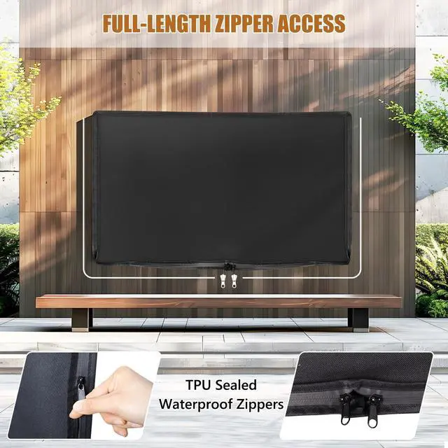 Alt view image 4 of 5 - Outdoor TV Cover 60 to 65 inch, Waterproof TV Cover for Outside with Full Zipper, Heavy Duty 600D Oxford 4 Season Protectors for Outside Flat Screen Television with Mounts and Stands for 60 to 65 inch
