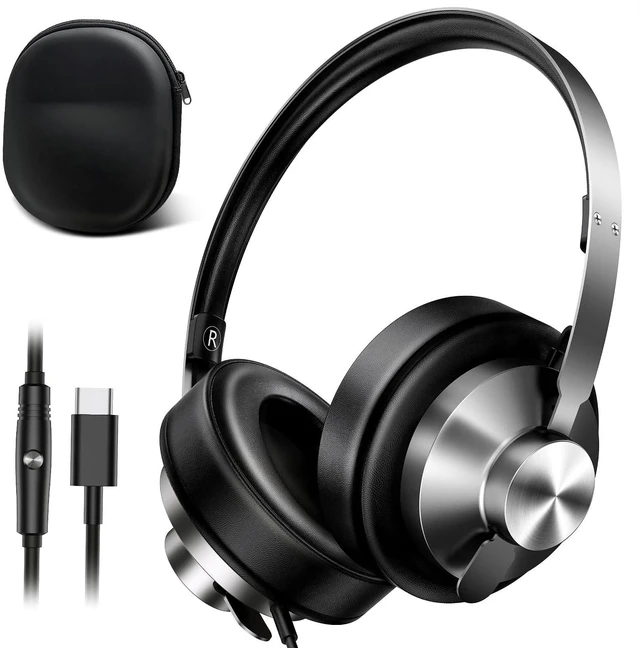 Main image of USB C Headphones Wired with Comfortable Ear Pads, Over Ear Bass HiFi Sound Foldable Travel Headphone, Durable Metal Frame, Compatible with iPhone 17/16/Samsung Galaxy S25/S24 Google Pixel 9 - Bl