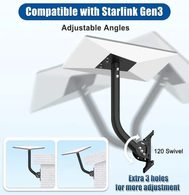 Alt view image 3 of 5 - Mount for Starlink Gen 3 V3 Wall Mount 19" Adjustable Gen 3 Mounting Kit Upgraded Mounting Bracket for Internet Satellite Dish