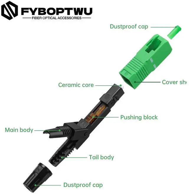 Alt view image 2 of 5 - fyboptwu - 40 pcs SC-APC Fiber Optic Quick Assembly Connector Fiber Optic Fast Connectors Singlemode 9/125 Mechanical Connectors Adapter for 2mm x 3mm Butterfly Fiber Cable