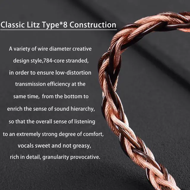 Alt view image 4 of 5 - Fezzlo 8N OCC German Copper Cable Wire Compatible with Sony MDR Z1R MDR Z7M2 Hifiman HE560 HE400SE HE-350 Meze 109 Pro 105 AER Headphones 4.9ft 3.5mm Plug