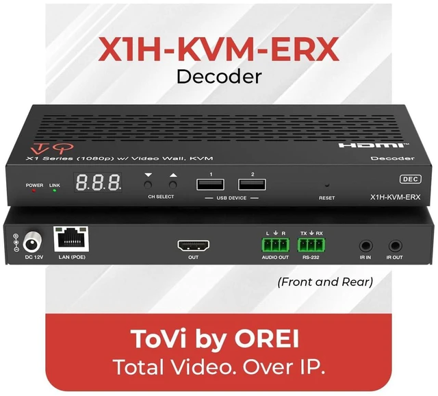 Alt view image 2 of 5 - ToVi Full HD HDMI Over IP Receiver, USB/KVM, PoE, RS-232, IR, 100m CAT6 LAN