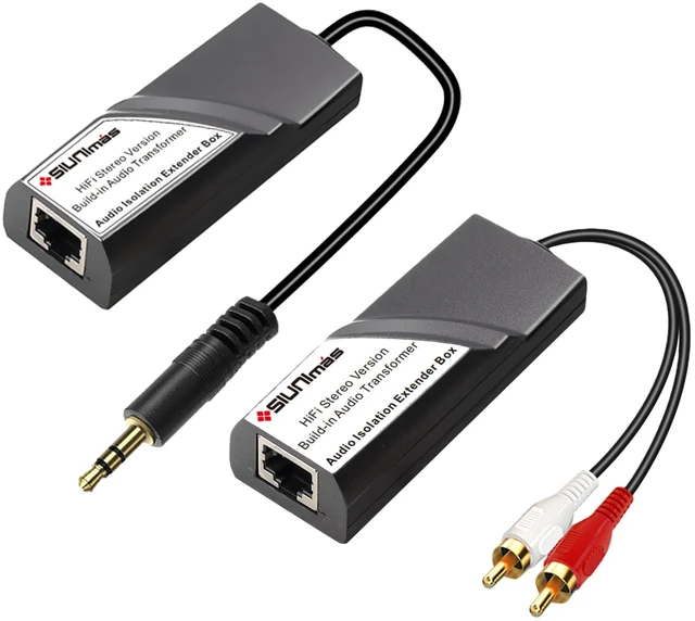 Main image of SIUNIMAS Pro RJ45 1/8 AUX to RCA Male-Male Audio Converter Extender Box Build-in Audio Isolators Connecting Over Cat5 / Cat6 etc (Audio Extender RJ45-(AUX M-RCA M))