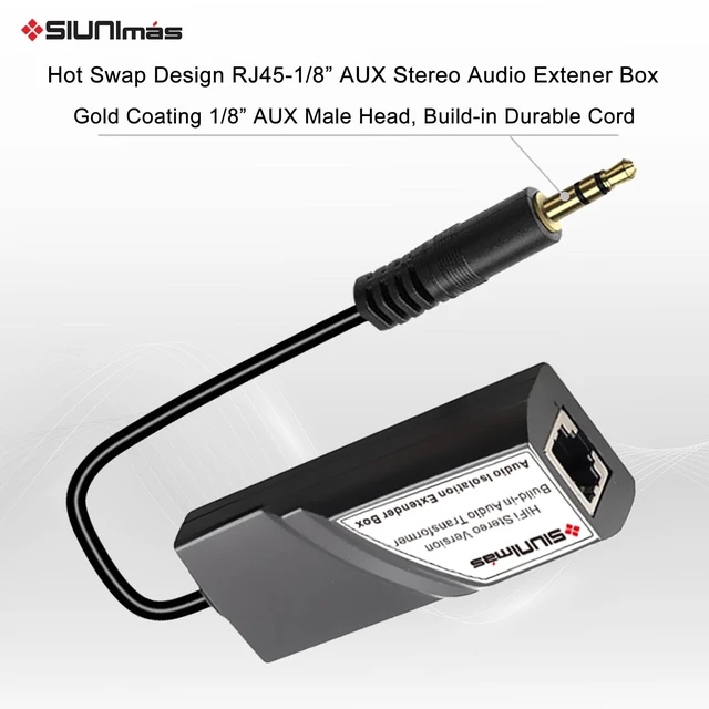 Alt view image 3 of 5 - SIUNIMAS Pro RJ45 1/8 AUX to RCA Male-Male Audio Converter Extender Box Build-in Audio Isolators Connecting Over Cat5 / Cat6 etc (Audio Extender RJ45-(AUX M-RCA M))