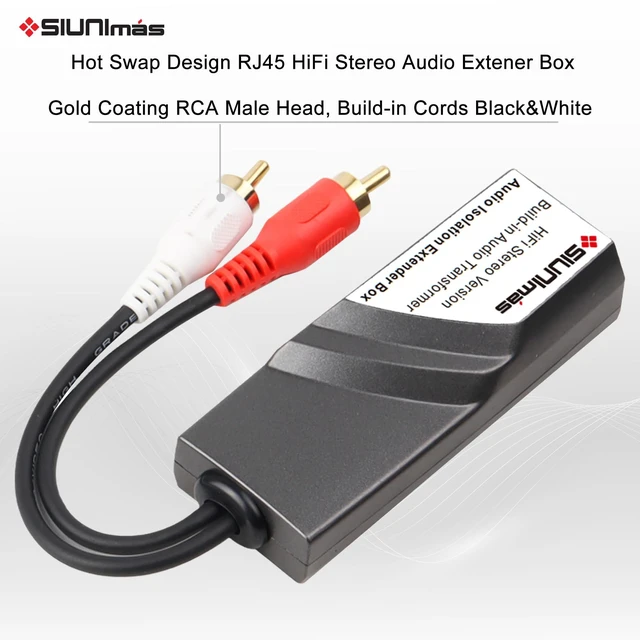 Alt view image 4 of 5 - SIUNIMAS Pro RJ45 1/8 AUX to RCA Male-Male Audio Converter Extender Box Build-in Audio Isolators Connecting Over Cat5 / Cat6 etc (Audio Extender RJ45-(AUX M-RCA M))