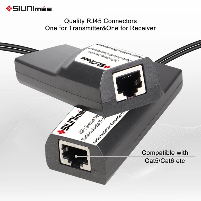 Alt view image 5 of 5 - SIUNIMAS Pro RJ45 1/8 AUX to RCA Male-Male Audio Converter Extender Box Build-in Audio Isolators Connecting Over Cat5 / Cat6 etc (Audio Extender RJ45-(AUX M-RCA M))