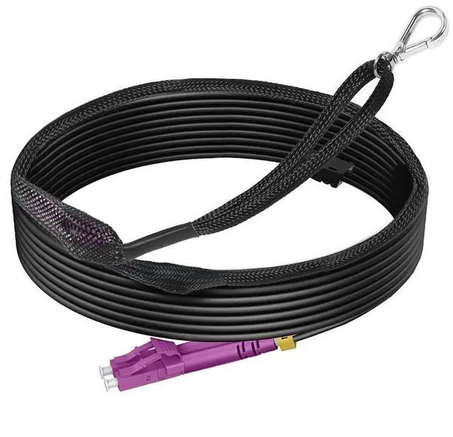 Main image of RamboCables 330ft/100m OM4 LC to LC Outdoor Armored Fiber Patch Cable, MM Multimode (50/125), Direct Burial Industrial TPU, 40GB/100GB, with Pulling Eye Kit, OD 3mm,