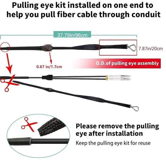 Alt view image 3 of 5 - RamboCables 330ft/100m OM4 LC to LC Outdoor Armored Fiber Patch Cable, MM Multimode (50/125), Direct Burial Industrial TPU, 40GB/100GB, with Pulling Eye Kit, OD 3mm,