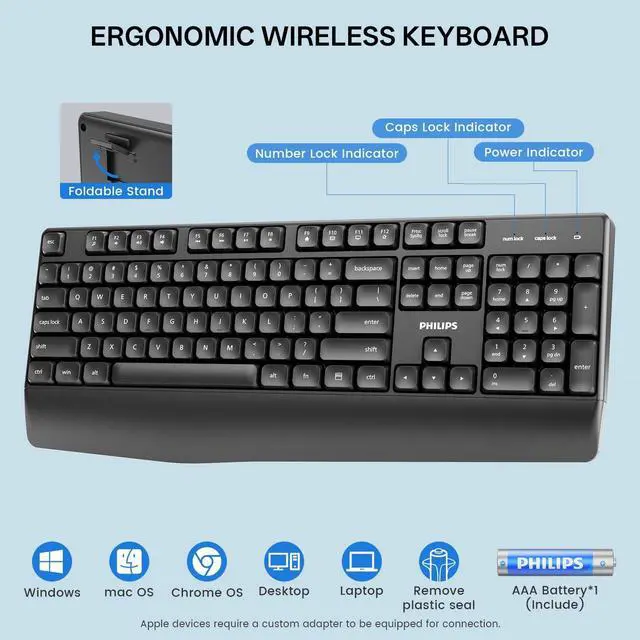 Alt view image 5 of 5 - PHILIPS Wireless Keyboard and Mouse Combo-Ergonomic Keyboard and Mouse Wireless Combo,Plug n' Play,Sleep Mode and 2.4GHz Keyboard for Mac, Windows, Laptop-SPT6348