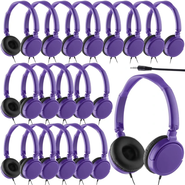 Main image of Yunsailing 18 Pack Classroom Headphones Bulk, Wired Headphones,Purple