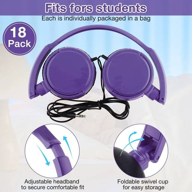 Alt view image 2 of 5 - Yunsailing 18 Pack Classroom Headphones Bulk, Wired Headphones,Purple