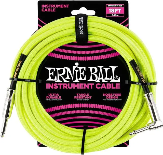 Alt view image 2 of 3 - Ernie Ball Braided Instrument Cable Set Straight/Angle Length 18ft in Neon Yellow (P06085) - Pack of 2