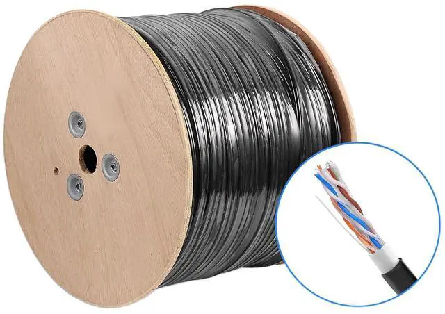 Alt view image 2 of 5 - AvesView CAT6 Outdoor Ethernet Cable 1000ft, 23AWG Copper Clad Aluminum (CCA) Unshielded Twisted Pair (UTP), UV Resistant, 10Gbps Data Transmission, 550MHz Bandwidth, 10Gbps, Bulk Ethernet Cable Black