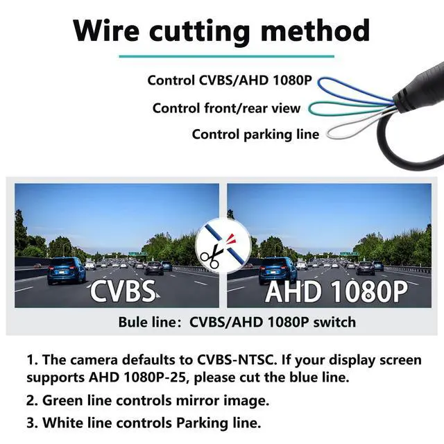 Alt view image 3 of 5 - Backup Camera for Cars,Universal AHD 1080P Fisheye CCD Waterproof Wide View Angle Rear/Front View Back up Camera for HD Night Vision for Car Parking Assist Camera Reversing Parking Three Control Line
