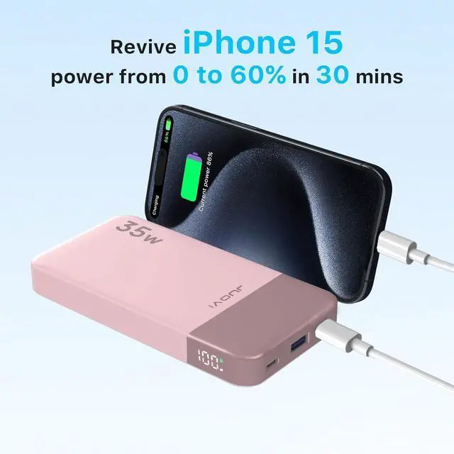 Alt view image 2 of 5 - JUOVI Power Bank 10000mAh, 35W Portable Charger,Fast Charging Portable Battery Pack with PD 3.0 & QC 4.0, USB C Portable Power Bank for iPhone 15 14 13 Series, Galaxy, Tablet, Switch, and More