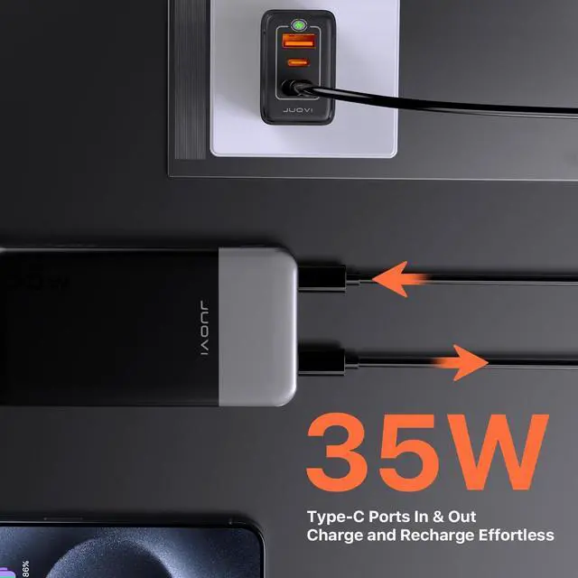 Alt view image 5 of 5 - JUOVI Power Bank 10000mAh, 35W Portable Charger,Fast Charging Portable Battery Pack with PD 3.0 & QC 4.0, USB C Portable Power Bank for iPhone 15 14 13 Series, Galaxy, Tablet, Switch, and MoreBlack