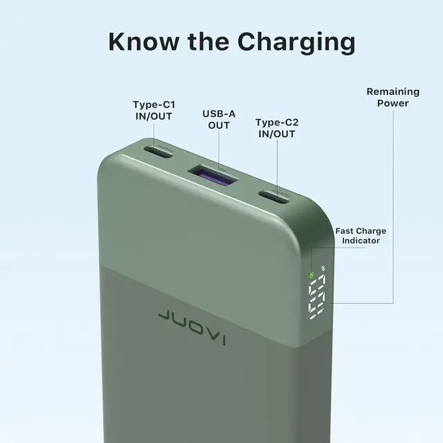 Alt view image 3 of 5 - JUOVI Power Bank 10000mAh, 35W Portable Charger,Fast Charging Portable Battery Pack with PD 3.0 & QC 4.0, USB C Portable Power Bank for iPhone 15 14 13 Series, Galaxy, Tablet, and MoreGreen