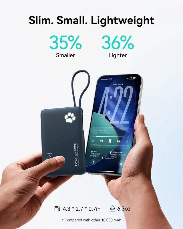 Alt view image 3 of 5 - INIU Portable Charger, Slim 10000mAh Power Bank with Built-in USB-C, 45W Fast Charging Flight Travel Essentials, for College Students Men Women Girl Boy