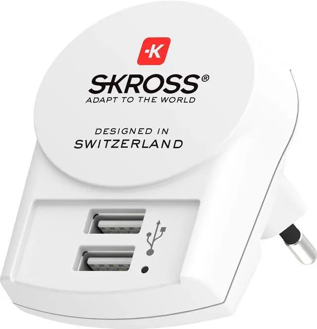 Main image of SKROSS - European 2 Pin Charger with 2 USB 2.4 A Ports for Charging 2 Phones or Tablets - Perfect for Charging Your Devices While in Europe
