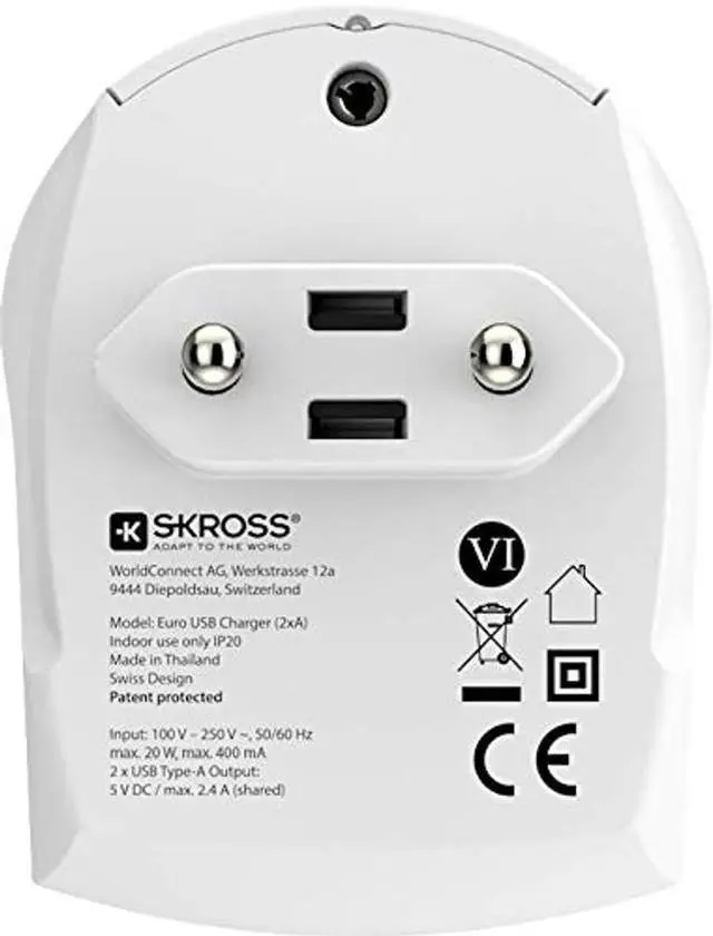 Alt view image 4 of 5 - SKROSS - European 2 Pin Charger with 2 USB 2.4 A Ports for Charging 2 Phones or Tablets - Perfect for Charging Your Devices While in Europe