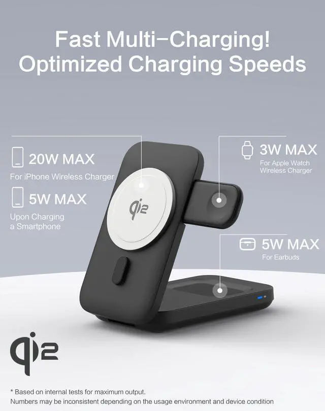 Alt view image 3 of 5 - BRIMFORD 3 in 1 Wireless Charging Station for iPhone 17-12 Series, Foldable 15W Wireless Charger Compatible with iWatch 5-10, AirPods (with 30w Adapter)
