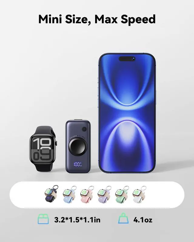 Alt view image 2 of 5 - INIU 3-in-1 Portable Charger, 5000mAh Power Bank with Watch Charger & Built-in Cable, Compact 20W Fast Charging Battery Pack, Key Chain & Travel Essential for iPhone 16 15, Apple Watch, AirPods, etc
