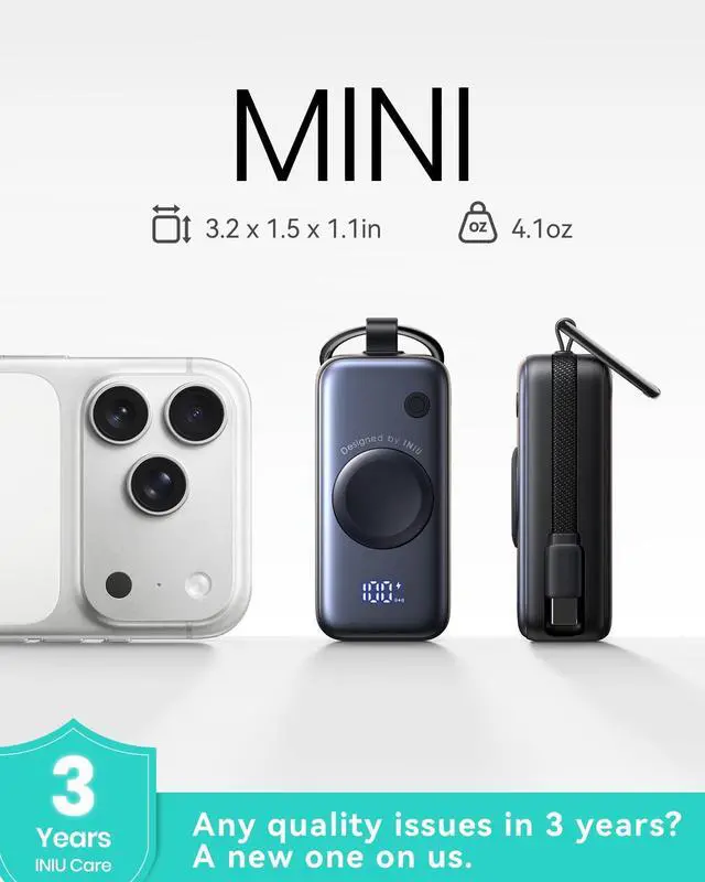 Alt view image 5 of 5 - INIU 3-in-1 Portable Charger, 5000mAh Power Bank with Watch Charger & Built-in Cable, Compact 20W Fast Charging Battery Pack, Key Chain & Travel Essential for iPhone 16 15, Apple Watch, etc