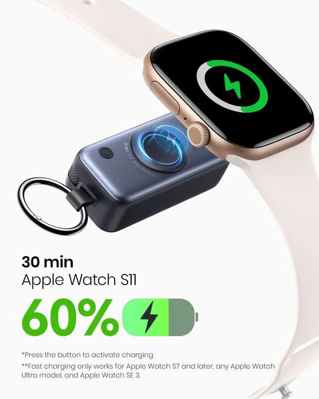 Alt view image 3 of 5 - INIU 3-in-1 Portable Charger, 5000mAh Power Bank with Watch Charger & Built-in Cable, Compact 20W Fast Charging Battery Pack, Key Chain & Travel Essential for iPhone 16 15, Apple Watch, etc