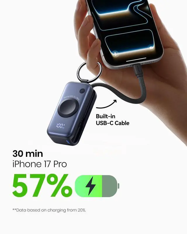 Alt view image 4 of 5 - INIU 3-in-1 Portable Charger, 5000mAh Power Bank with Watch Charger & Built-in Cable, Compact 20W Fast Charging Battery Pack, Key Chain & Travel Essential for iPhone 16 15, Apple Watch, etc