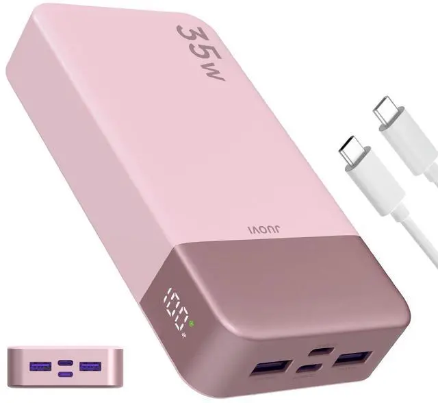 Main image of JUOVI J2651 Portable Charger, 35W 20000mAh USB C in & Out Power Bank, Battery Pack with QC4.0+PD3.0 35W High-Speed Charging for Bluetooth Earbud, Mobile Phone, Tablet (Pink)
