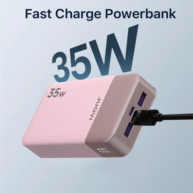 Alt view image 2 of 5 - JUOVI J2651 Portable Charger, 35W 20000mAh USB C in & Out Power Bank, Battery Pack with QC4.0+PD3.0 35W High-Speed Charging for Bluetooth Earbud, Mobile Phone, Tablet (Pink)