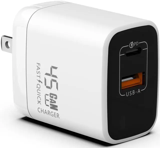 Main image of Fast 45W Dual USB-C Plus USB-A Charger - GaN Power Delivery - Fast Compact Power Adapter for Laptops, Smart Phones, Tablets and Thousands of Other Devices (White, 45W)