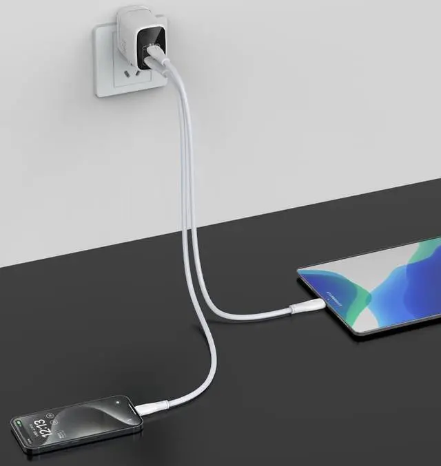 Alt view image 2 of 5 - Fast 45W Dual USB-C Plus USB-A Charger - GaN Power Delivery - Fast Compact Power Adapter for Laptops, Smart Phones, Tablets and Thousands of Other Devices (White, 45W)