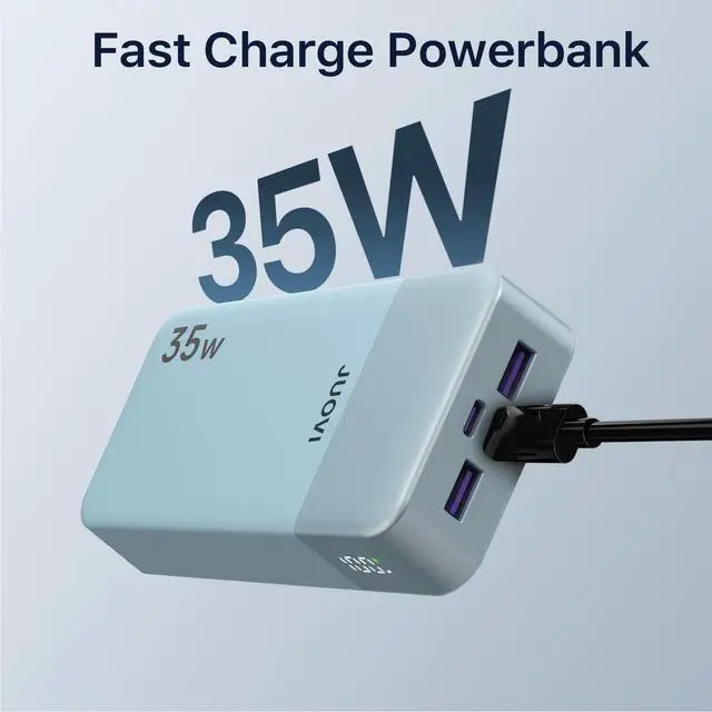 Alt view image 2 of 5 - JUOVI J2651 Portable Charger, 35W 20000mAh USB C in & Out Power Bank, Battery Pack with QC4.0+PD3.0 35W High-Speed Charging for Bluetooth Earbud, Mobile Phone, Tablet (Blue)