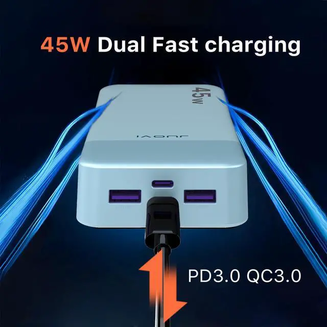 Alt view image 2 of 5 - JUOVI Power Bank, 20000mAh 45W Portable Charger, PD3.0 QC4.0 Fast Charging with LED Display, 2 USB-C, 2 USB-A, Battery Pack for iPhone 15 14 13 Series, MacBook, Galaxy, iPad, and More (Blue)