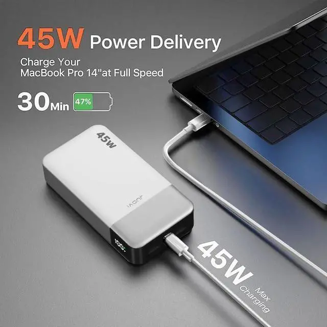 Alt view image 2 of 5 - JUOVI Portable Portable Charger, 45W 20000mAh Power Bank, PD3.0 QC4.0 Fast Charging with LED Display, 2 USB-C, 2 USB-A, Battery Pack for iPhone 15 14 13 Series, MacBook, Galaxy, iPad, and More (White)