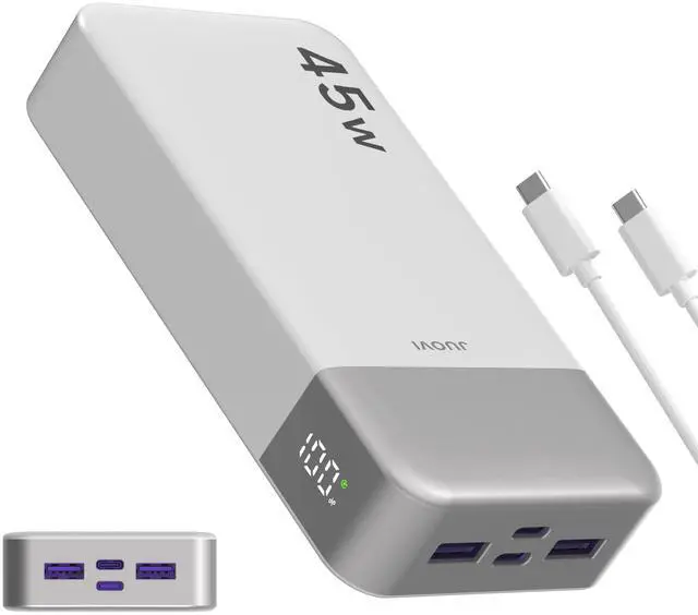 Main image of JUOVI Portable Portable Charger, 45W 20000mAh Power Bank, PD3.0 QC4.0 Fast Charging with LED Display, 2 USB-C, 2 USB-A, Battery Pack for iPhone 15 14 13 Series, MacBook, Galaxy, iPad, and More (White)