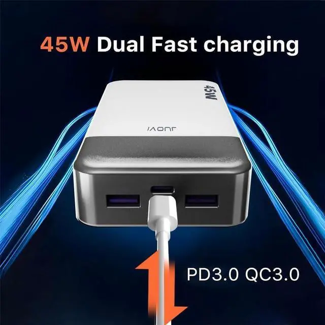 Alt view image 3 of 5 - JUOVI Portable Portable Charger, 45W 20000mAh Power Bank, PD3.0 QC4.0 Fast Charging with LED Display, 2 USB-C, 2 USB-A, Battery Pack for iPhone 15 14 13 Series, MacBook, Galaxy, iPad, and More (White)
