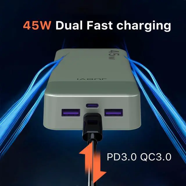 Alt view image 2 of 5 - JUOVI Power Bank, 20000mAh 45W Portable Charger, PD3.0 QC4.0 Fast Charging with LED Display, 2 USB-C, 2 USB-A, Battery Pack for iPhone 15 14 13 Series, MacBook, Galaxy, iPad, and More (Green)